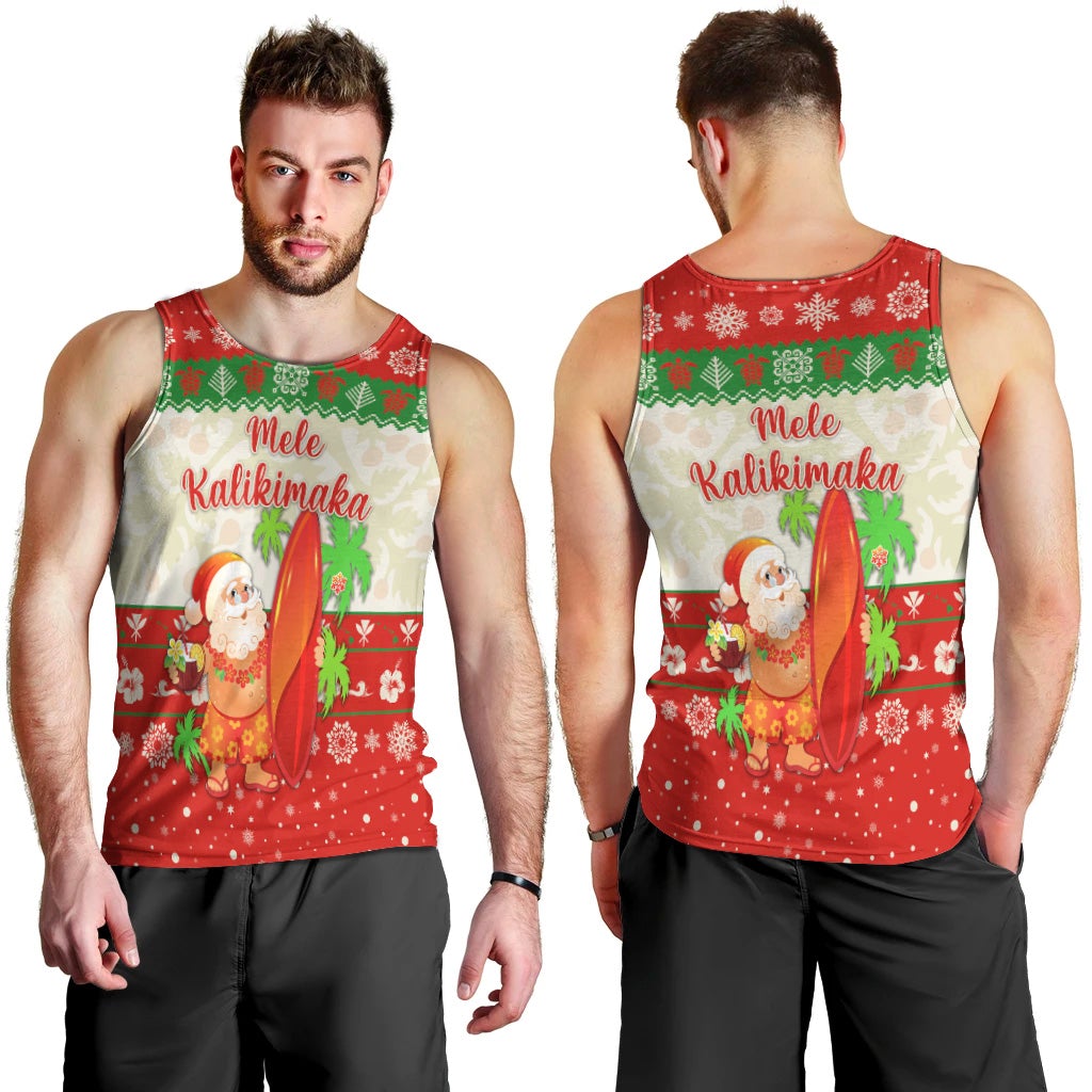 hawaii-christmas-men-tank-top-santa-claus-surfing-simple-style-beige-red