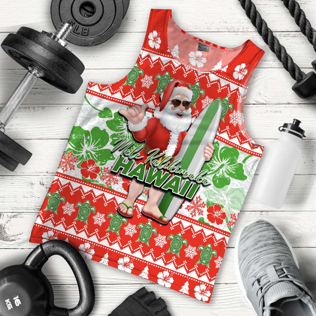 Hawaii Mele Kalikimaka Christmas Men's Tank Top Cool Santa Claus