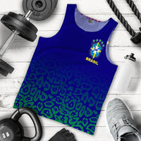 Men's Brazil blue tank top with CBF crest, Brasil text, and blue-green camo pattern