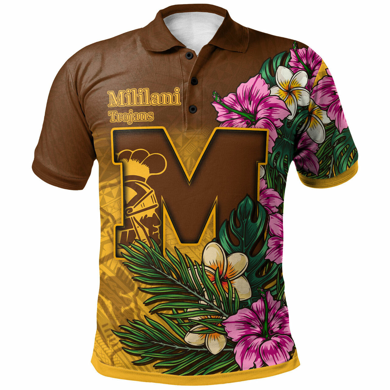 Custom Hawaii Polo Shirt Mililani Trojan High School Hawaiian Tropical Flowers Polo Shirt LT10 - Wonder Print Shop