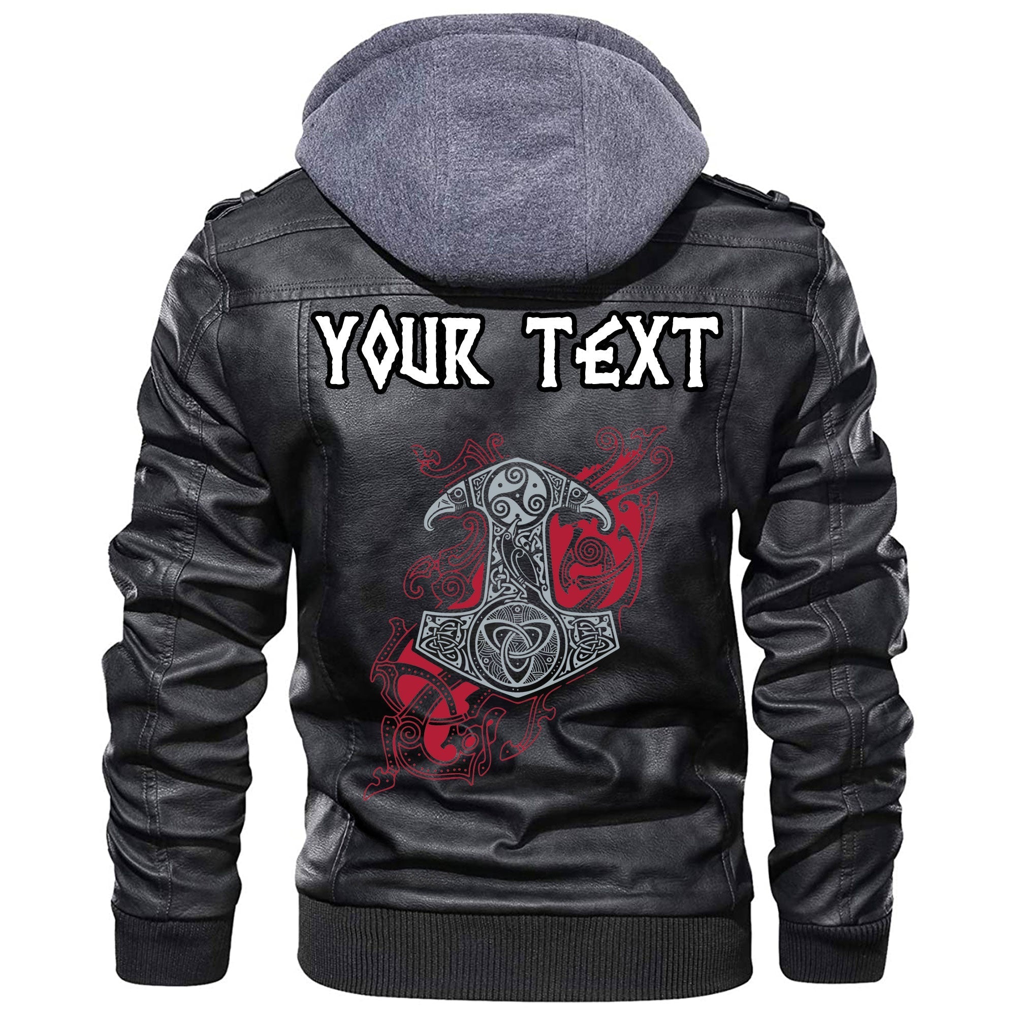 (Custom) Wonder Print Shop - Mjolnir Symbol Leather Jacket RLT12 - Wonder Print Shop