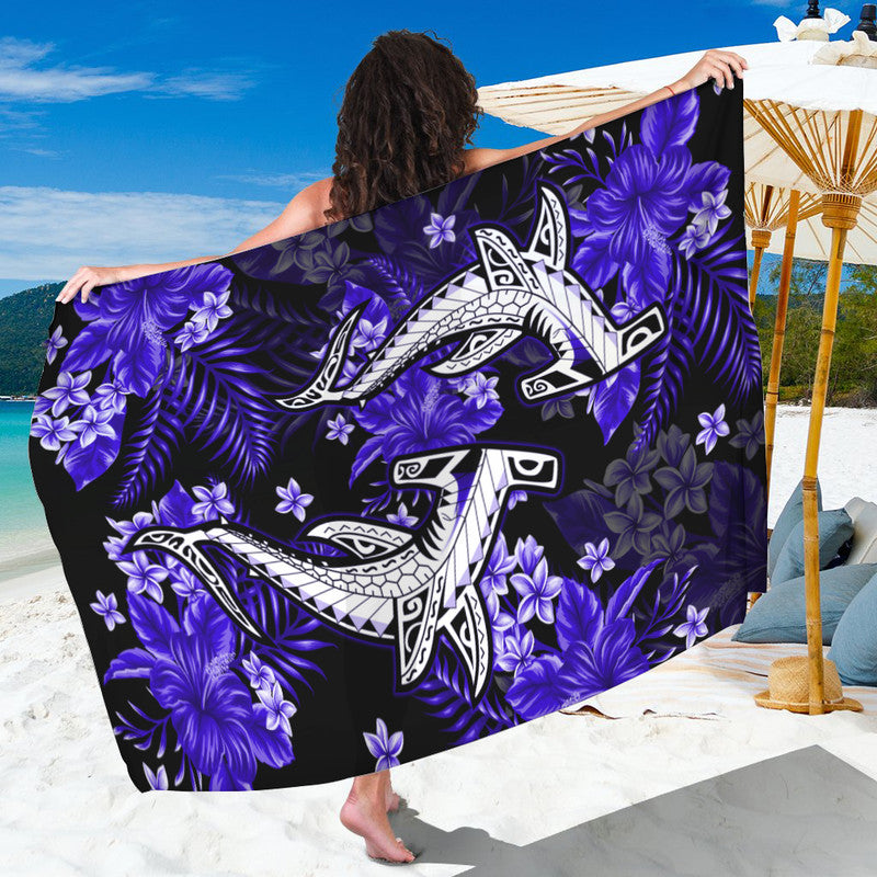 Dark blue shark sarong with purple flower print