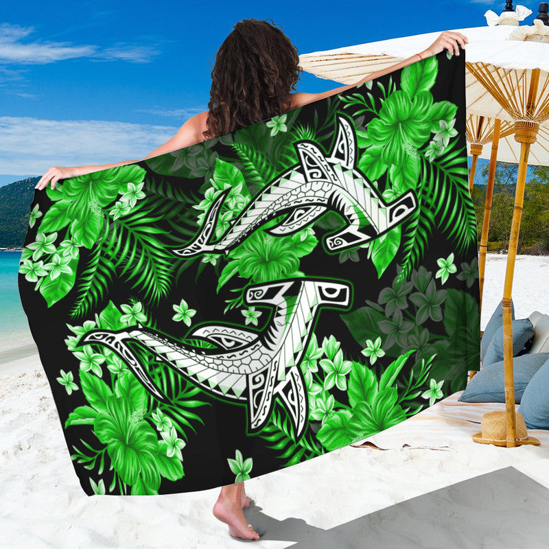 hawaii-summer-colorful-shark-sarong-green