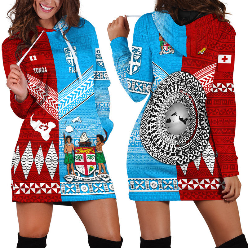 Tonga Ngatu And Fiji Tapa Hoodie Dress Together LT8 - Wonder Print Shop