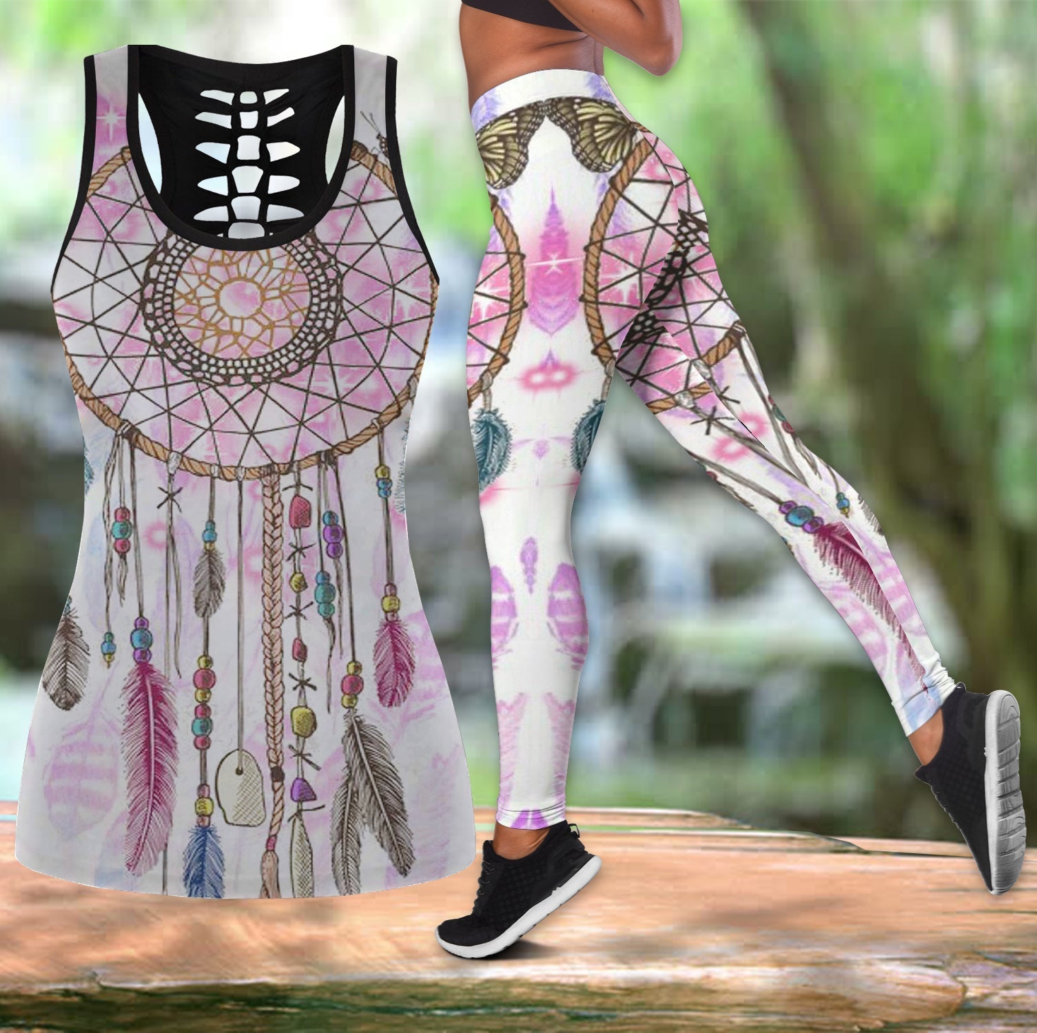 pink-dreamcatcher-paint-scales-native-american-hollow-tanktop-leggings-set