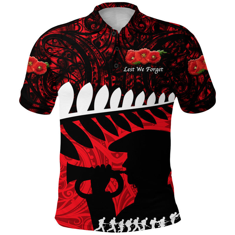 New Zealand Maori ANZAC Polo Shirt Remembrance Soldier Red LT8 - Wonder Print Shop