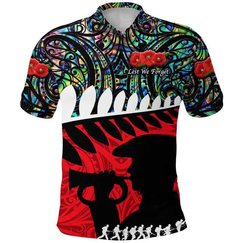 Custom New Zealand Maori ANZAC Polo Shirt Remembrance Soldier Paua Shell LT8 - Wonder Print Shop