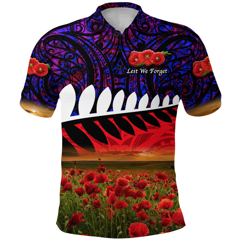 Custom New Zealand Maori ANZAC Polo Shirt Poppy Vibes Purple LT8 - Wonder Print Shop