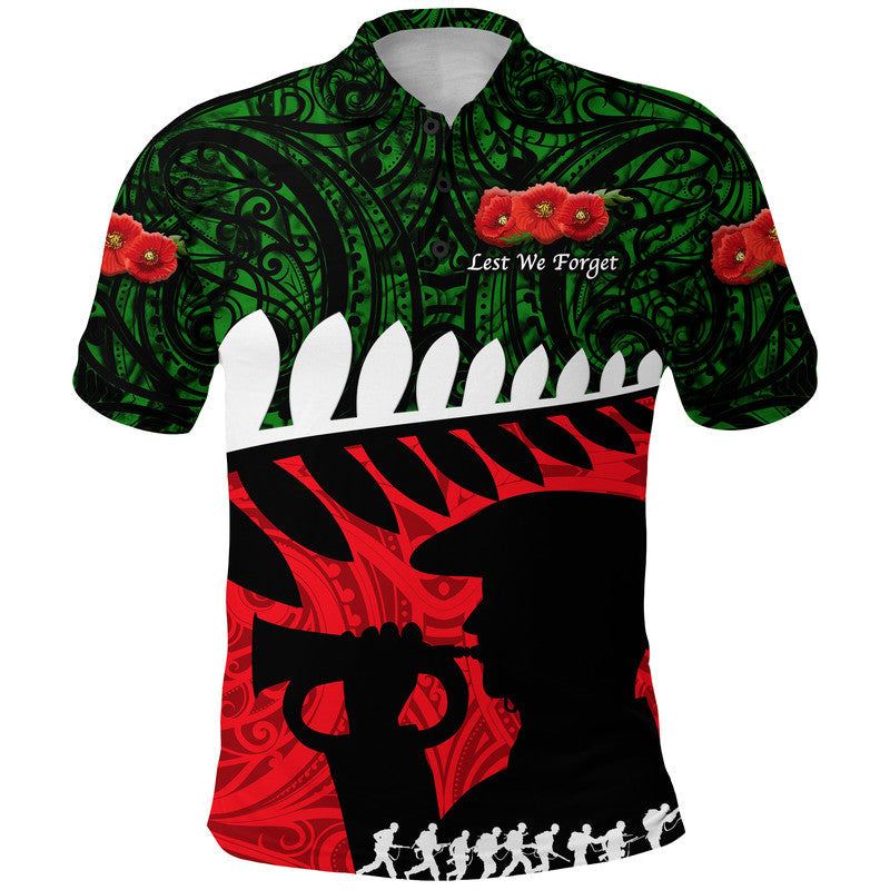 Custom New Zealand Maori ANZAC Polo Shirt Remembrance Soldier Green LT8 - Wonder Print Shop