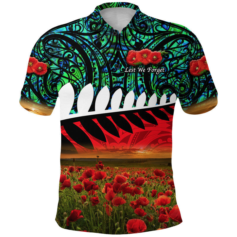 New Zealand Maori ANZAC Polo Shirt Poppy Vibes Turquoise LT8 - Wonder Print Shop