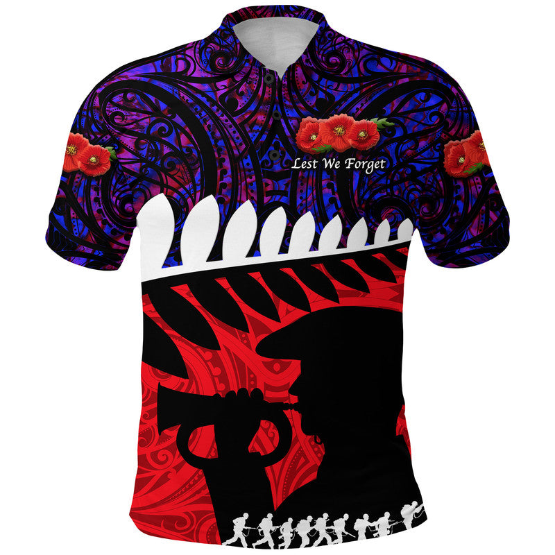 Custom New Zealand Maori ANZAC Polo Shirt Remembrance Soldier Purple LT8 - Wonder Print Shop