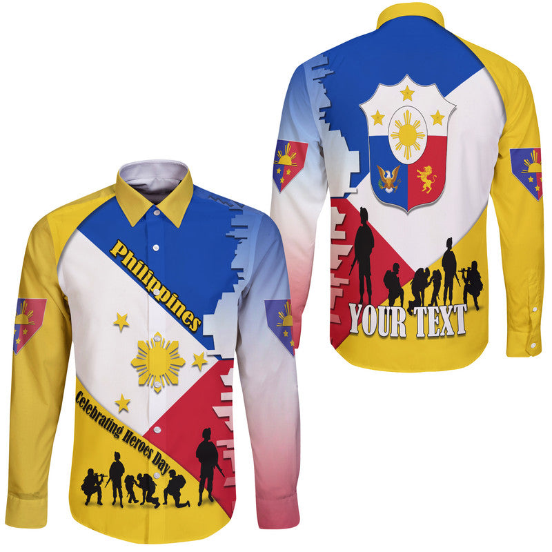 Custom Personalised Philippines Hawaii Long Sleeve Button Shirt Celebrating Heroes Day - Wonder Print Shop