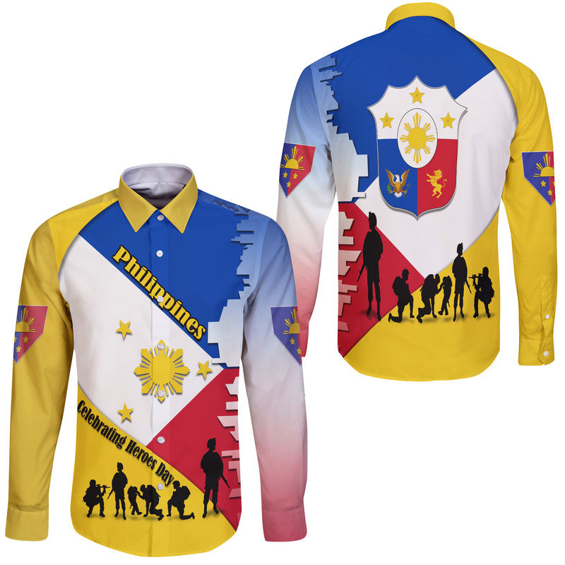 Philippines Hawaii Long Sleeve Button Shirt Celebrating Heroes Day - Wonder Print Shop