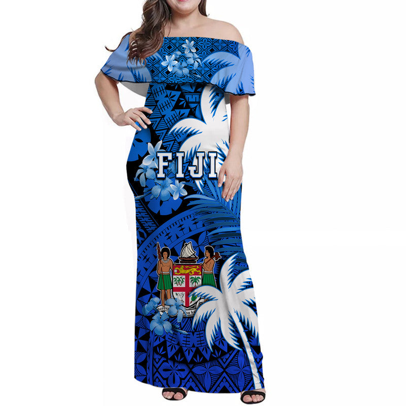 fiji-coat-of-arms-women-off-shoulder-long-dress-masi-tapa-mixed-palm-tree-no2-blue-version