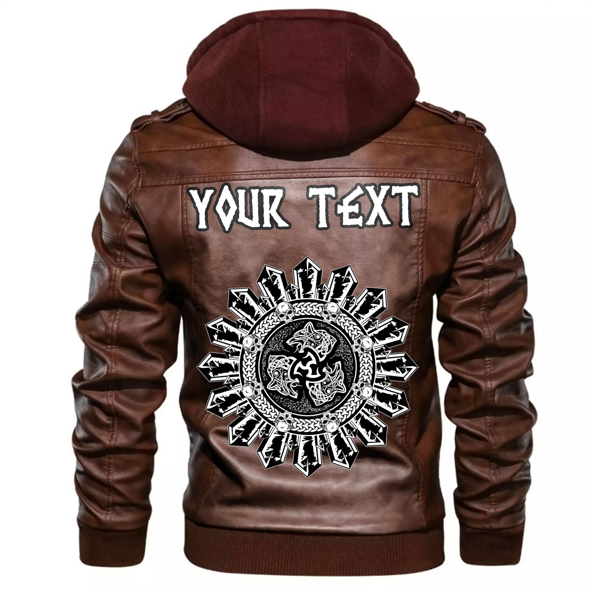 (Custom) Wonder Print Shop - Norse Wolf Tribal Leather Jacket RLT12 - Wonder Print Shop