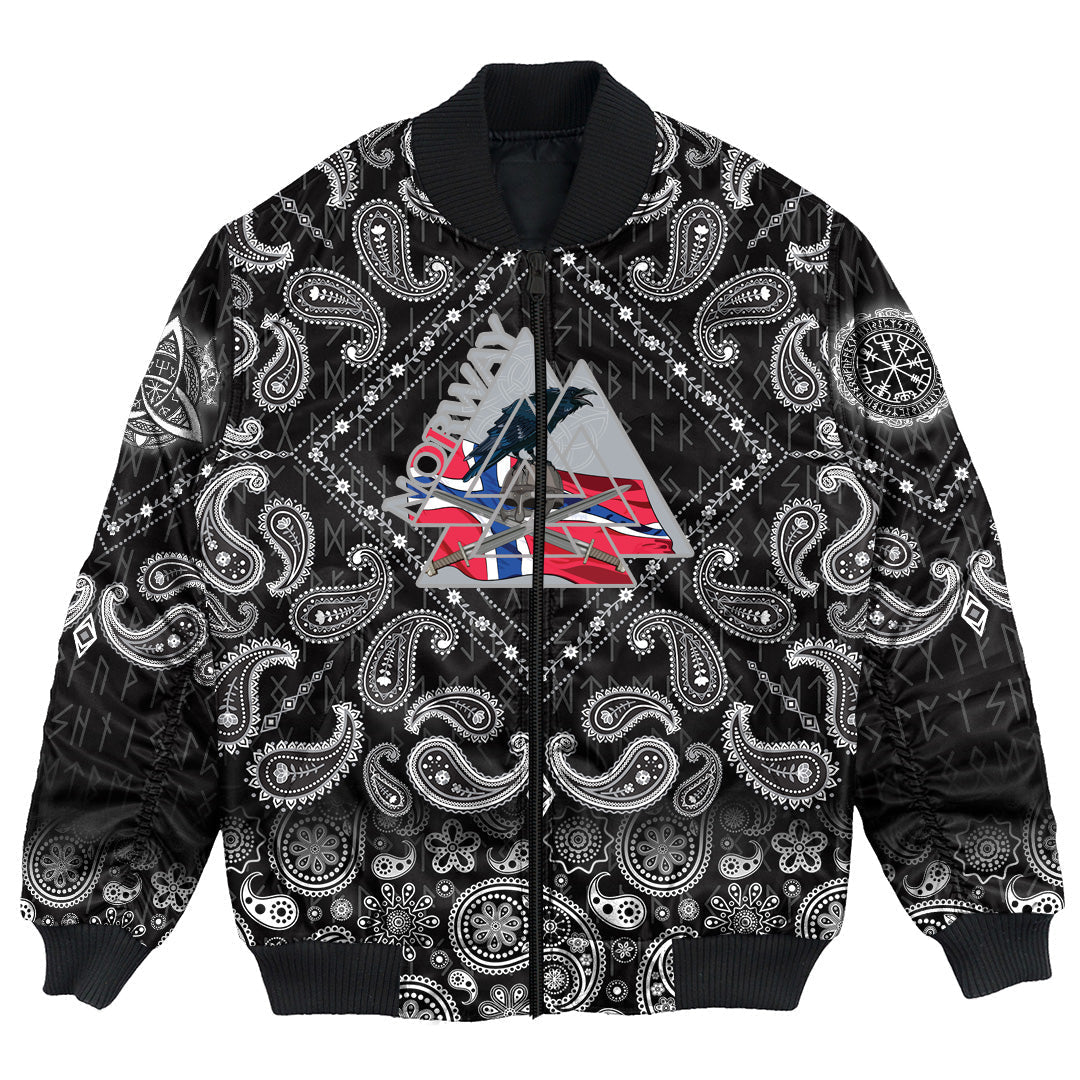 Viking Bomber Jacket Norway Valknut with Bandana Paisley Style RLT12 - Wonder Print Shop