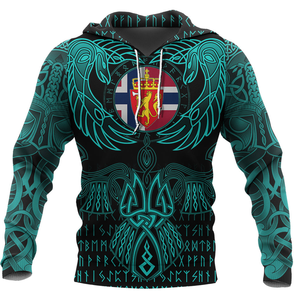 Viking Norway Hoodie Valknut of Odin Cyan RLT12 - Wonder Print Shop