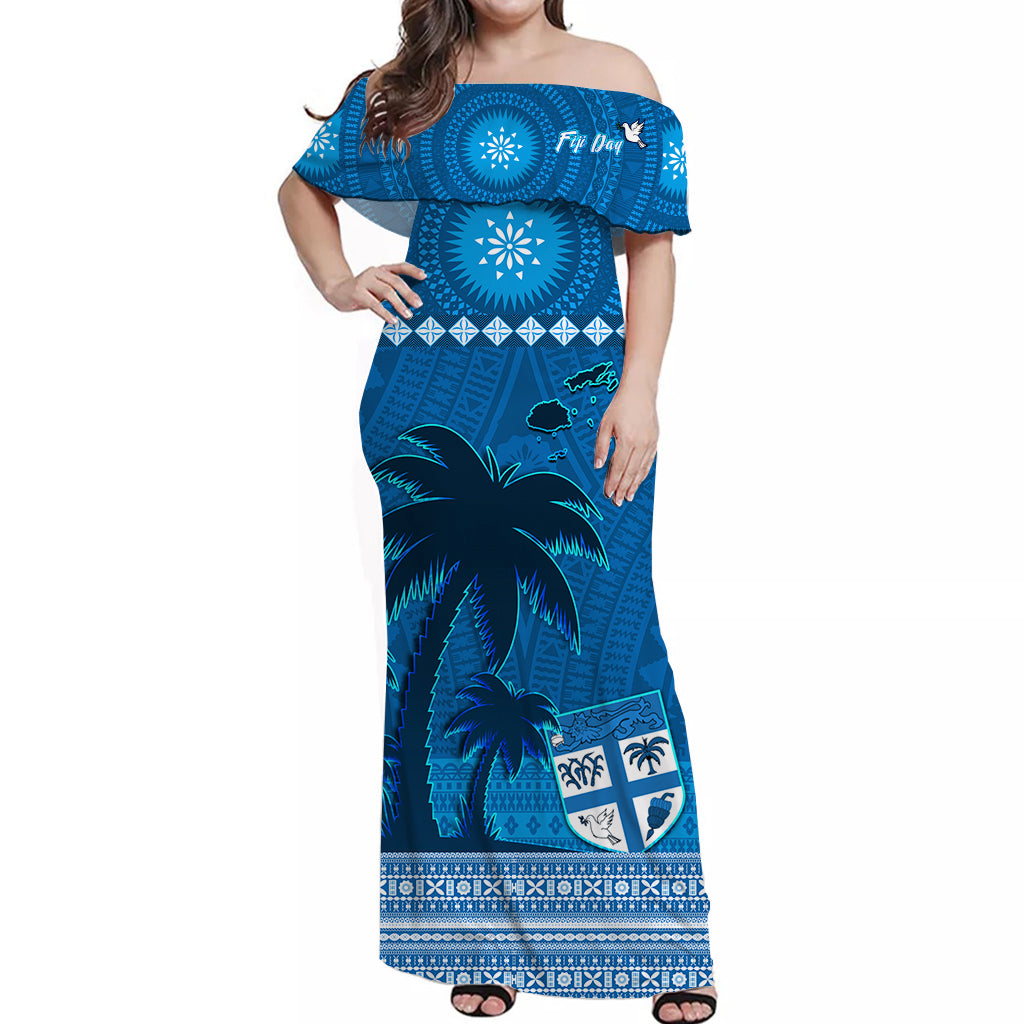 bula-fiji-day-off-shoulder-long-dress-fijian-tapa-with-palm-tree-52nd-anniversary