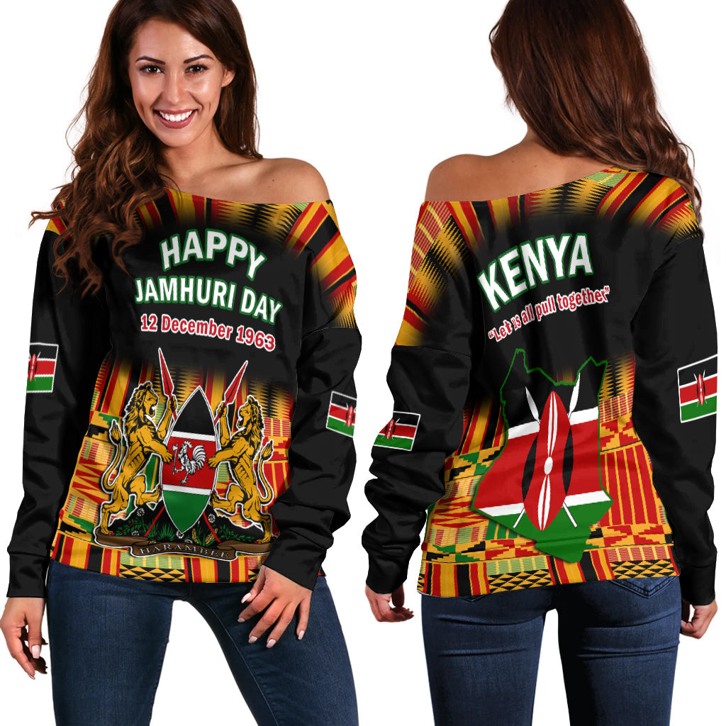 Kenya Off Shoulder Sweater Happy Jamhuri Day Kenyan Pattern - Wonder Print Shop