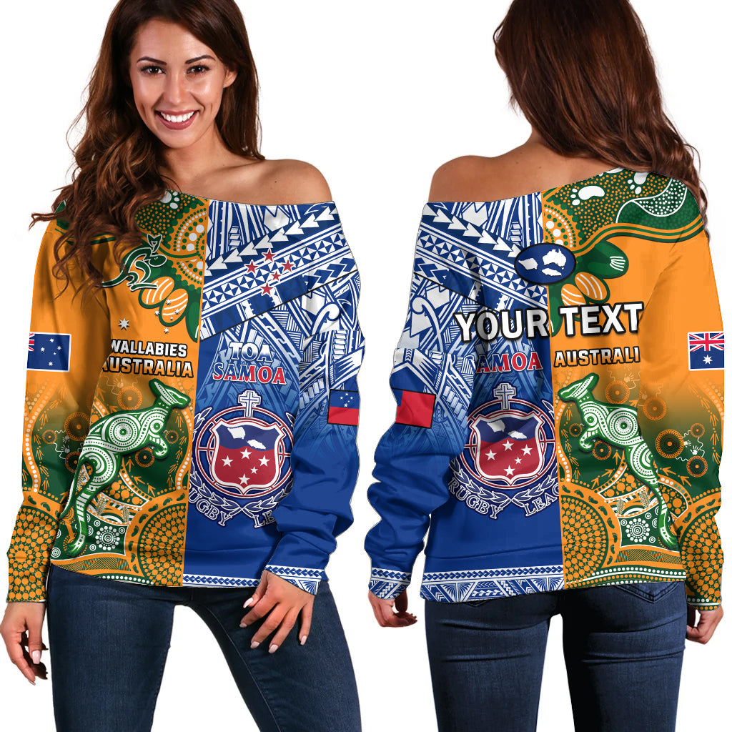 (Custom Personalised) Australia Wallabies And Toa Samoa Rugby Off Shoulder Sweater Aboriginal Mix Polynesian - Wonder Print Shop