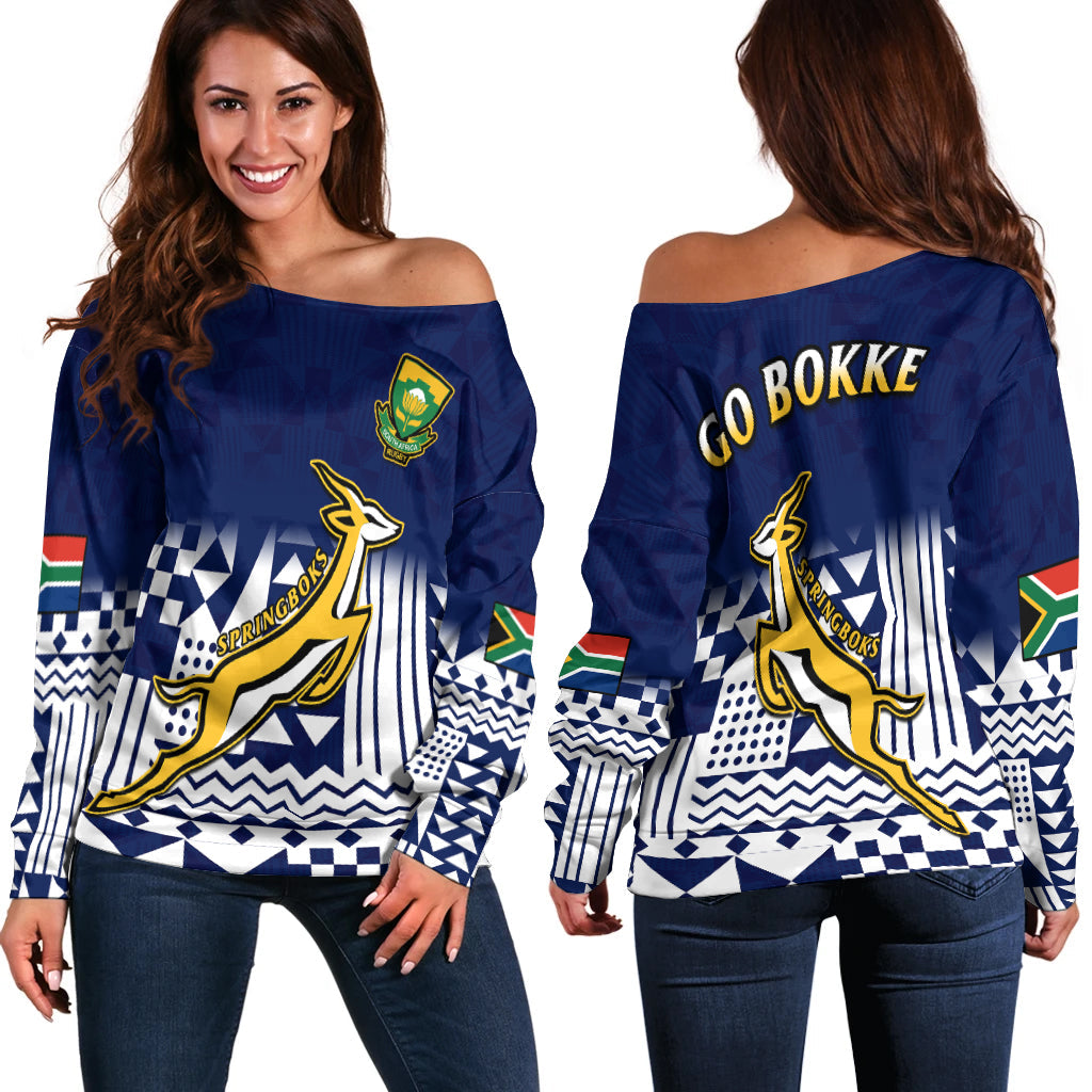 South Africa Rugby Off Shoulder Sweater Outgoing Tour Go Springboks - Wonder Print Shop