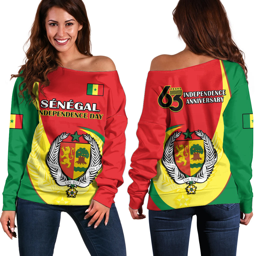 Senegal Off Shoulder Sweater Happy 63th Independence Day - Wonder Print Shop