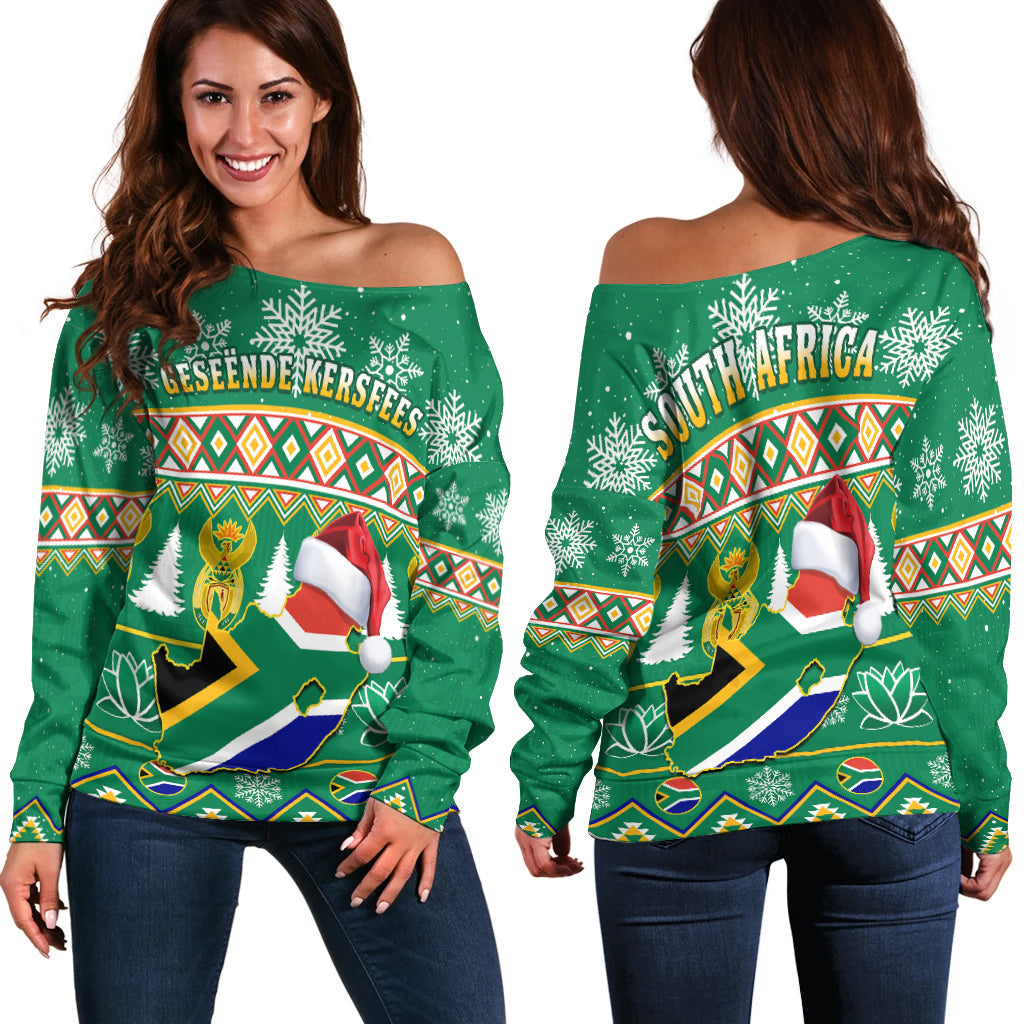 South Africa Christmas Off Shoulder Sweater King Protea Geseende Kersfees - Wonder Print Shop