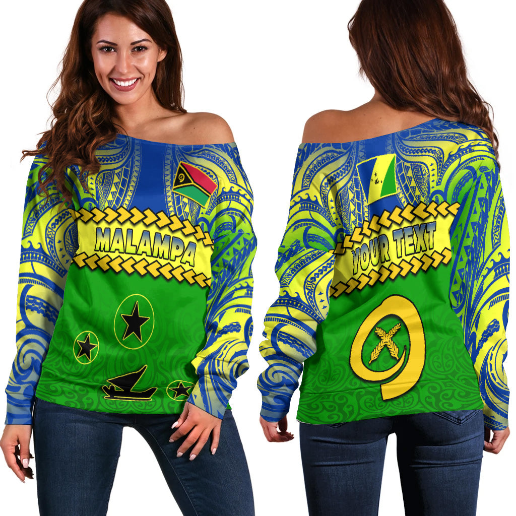 Custom Personalised Malampa Province Off Shoulder Sweater Vanuatu Pig Tusk Polynesian Flag Style - Wonder Print Shop