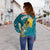 Bahamas Off Shoulder Sweater Blue Marlin With Bahamian Coat Of Arms - Wonder Print Shop