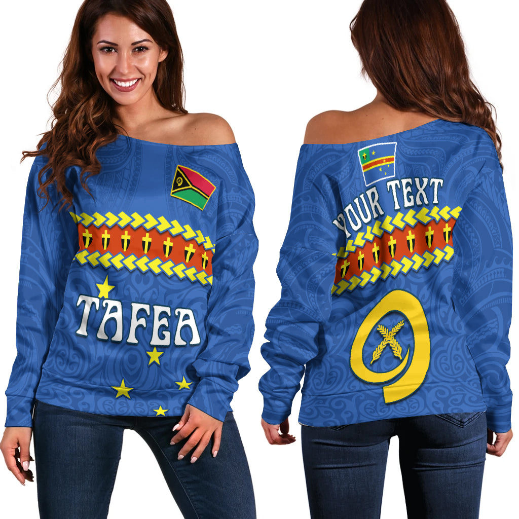 Custom Personalised Tafea Province Off Shoulder Sweater Vanuatu Pig Tusk Polynesian Flag Style - Wonder Print Shop