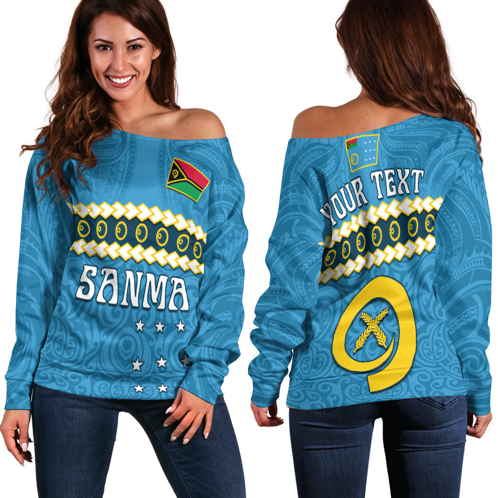 Custom Personalised Sanma Province Off Shoulder Sweater Vanuatu Pig Tusk Polynesian Flag Style - Wonder Print Shop