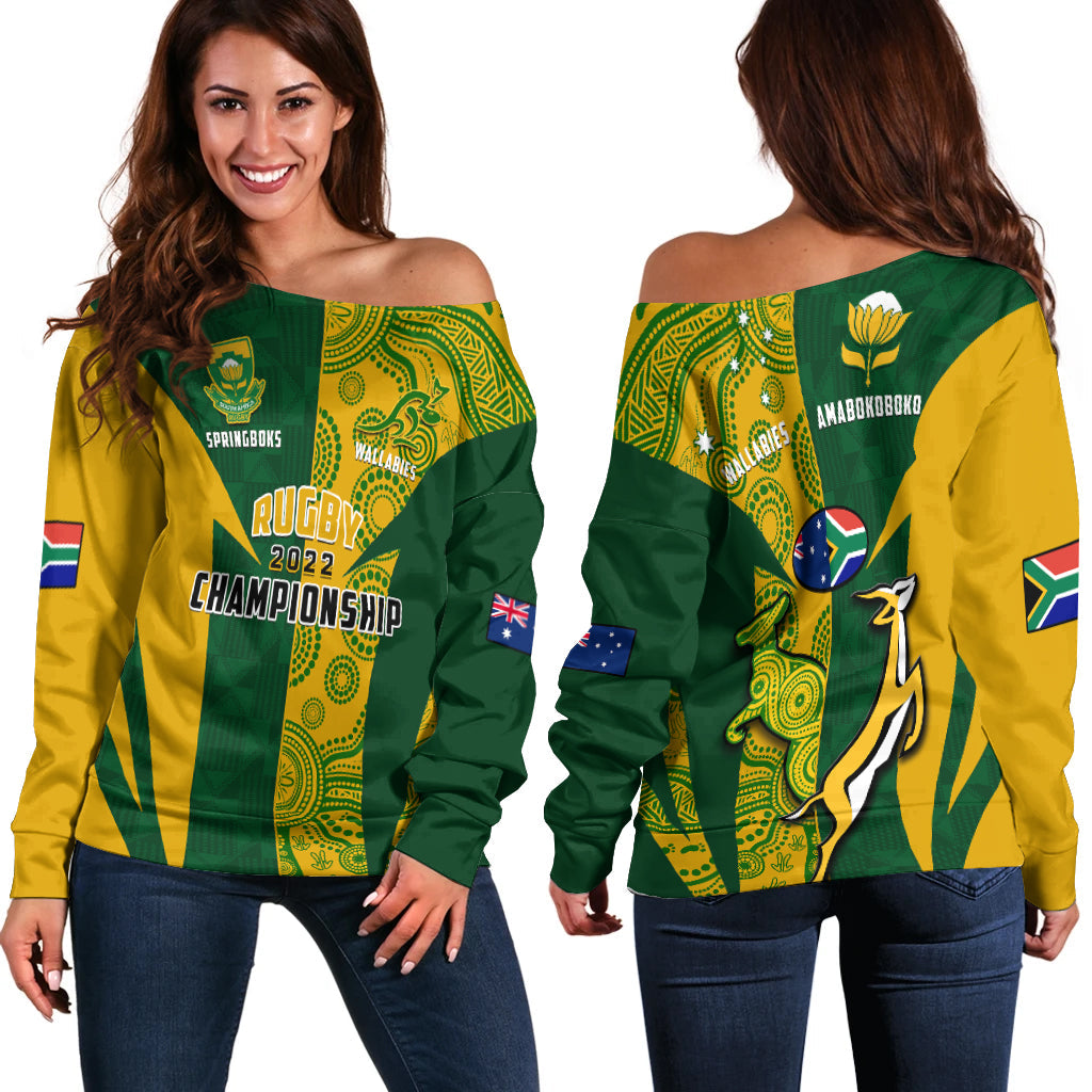 Australia Rugby and South Africa Rugby Off Shoulder Sweater Wallabies Mix Springboks Sporty - Wonder Print Shop