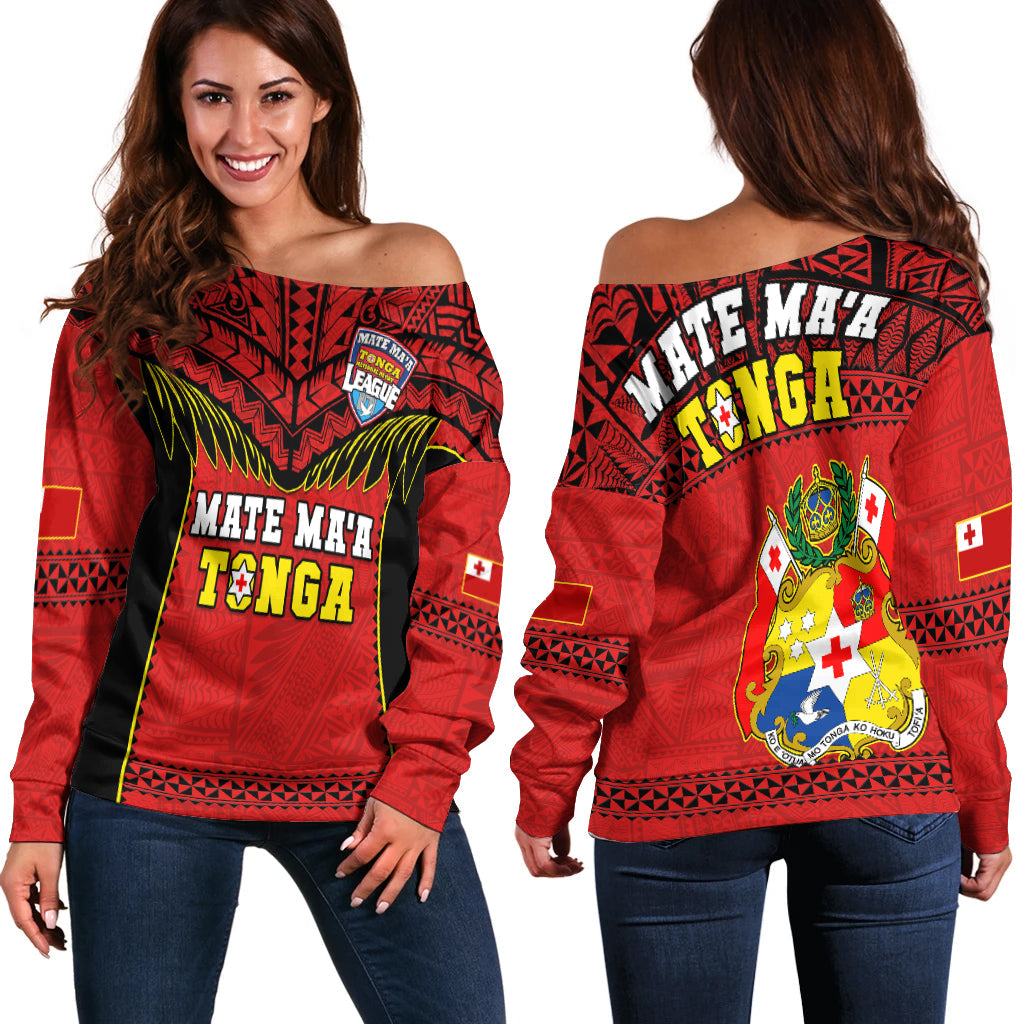 Tonga Rugby Off Shoulder Sweater Mate Maa Tonga Pacific Ngatu Black - Wonder Print Shop