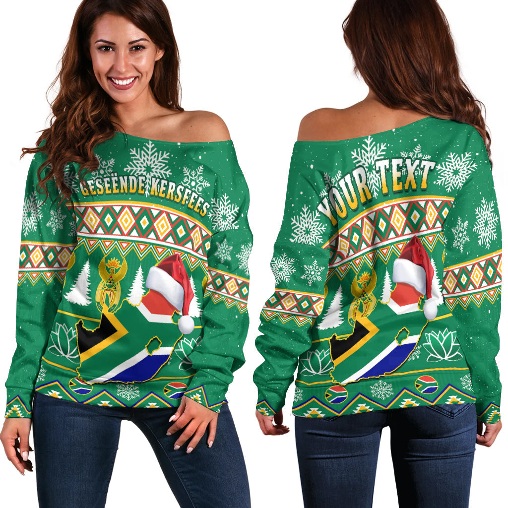 (Custom Personalised) South Africa Christmas Off Shoulder Sweater King Protea Geseende Kersfees - Wonder Print Shop