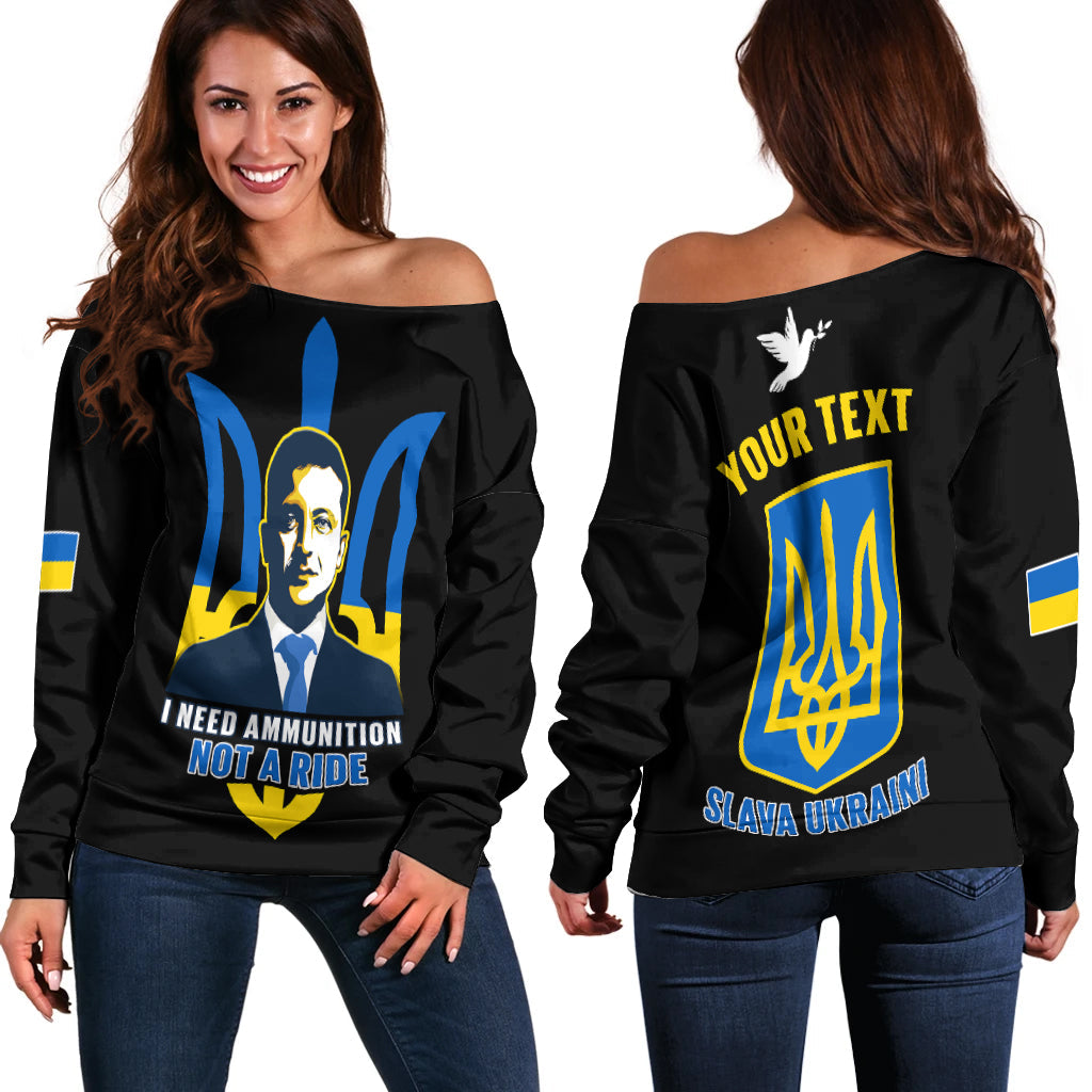 Custom Personalised Ukraine Off Shoulder Sweater Ukraine Gold Trident Slava Ukraini Black - Wonder Print Shop