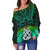 Aotearoa Fern Off Shoulder Sweater New Zealand Hei Tiki Green Style LT13 - Wonder Print Shop