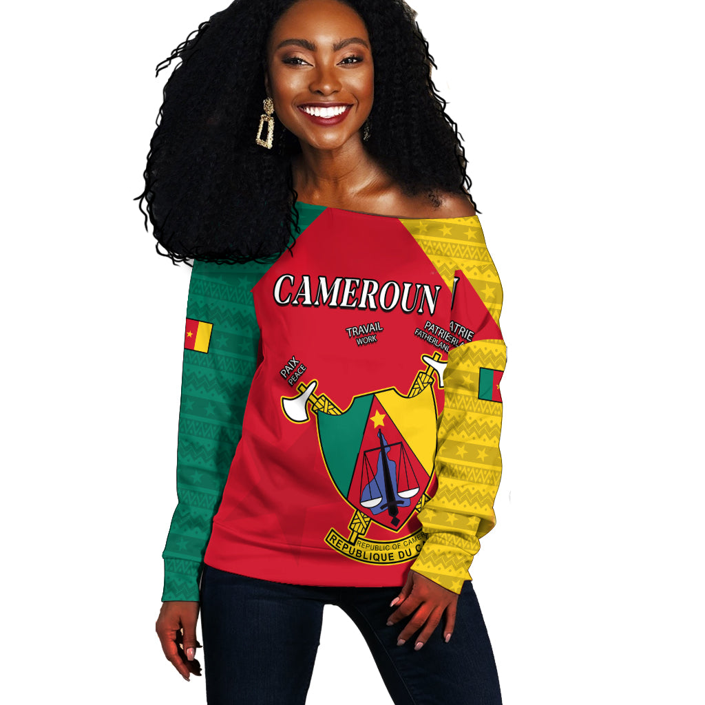 Cameroon Off Shoulder Sweater Independence Day Cameroonians Pattern LT13 - Wonder Print Shop