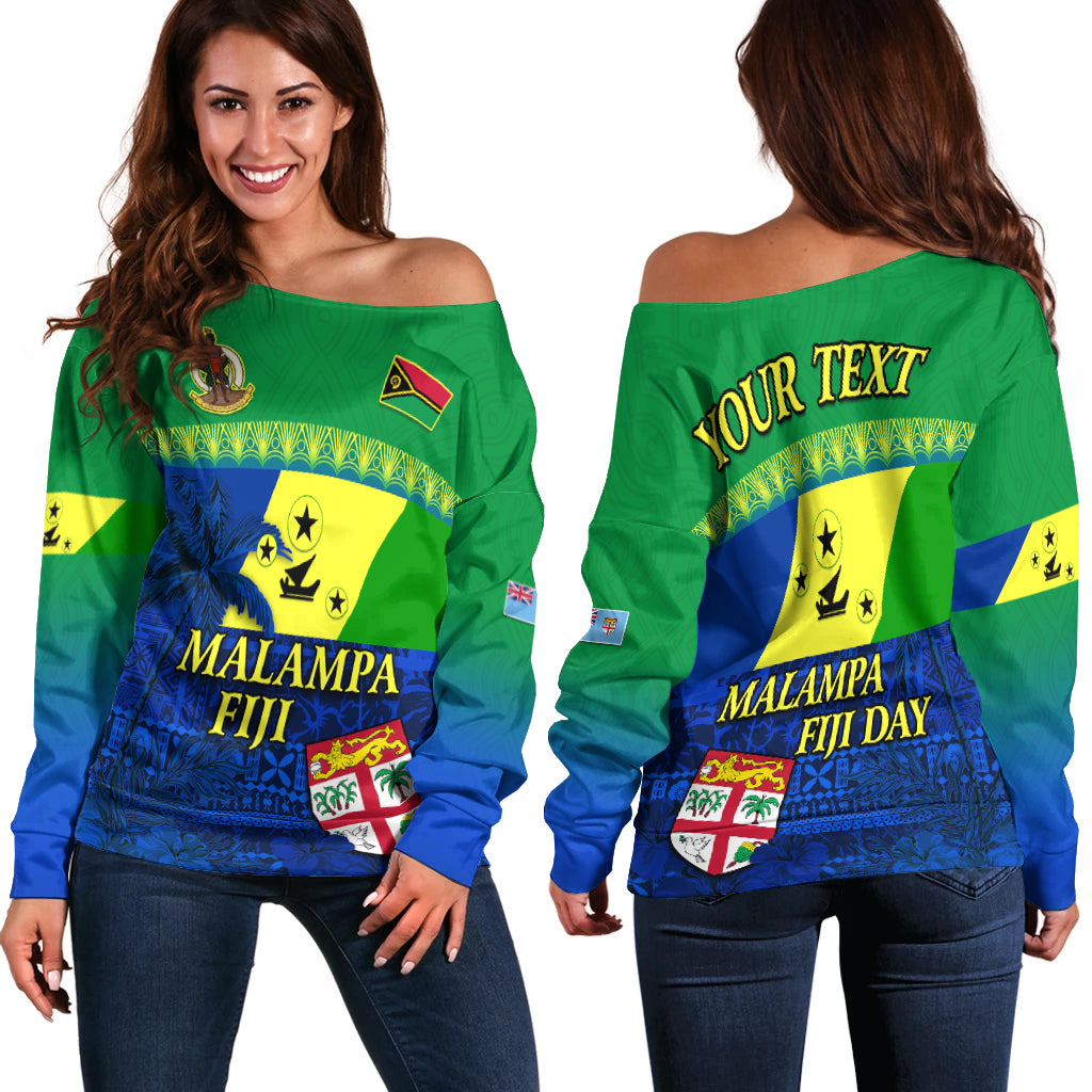 Custom Personalised Malampa Fiji Day Off Shoulder Sweater Vanuatu Polynesia mix Flowers LT13 - Wonder Print Shop