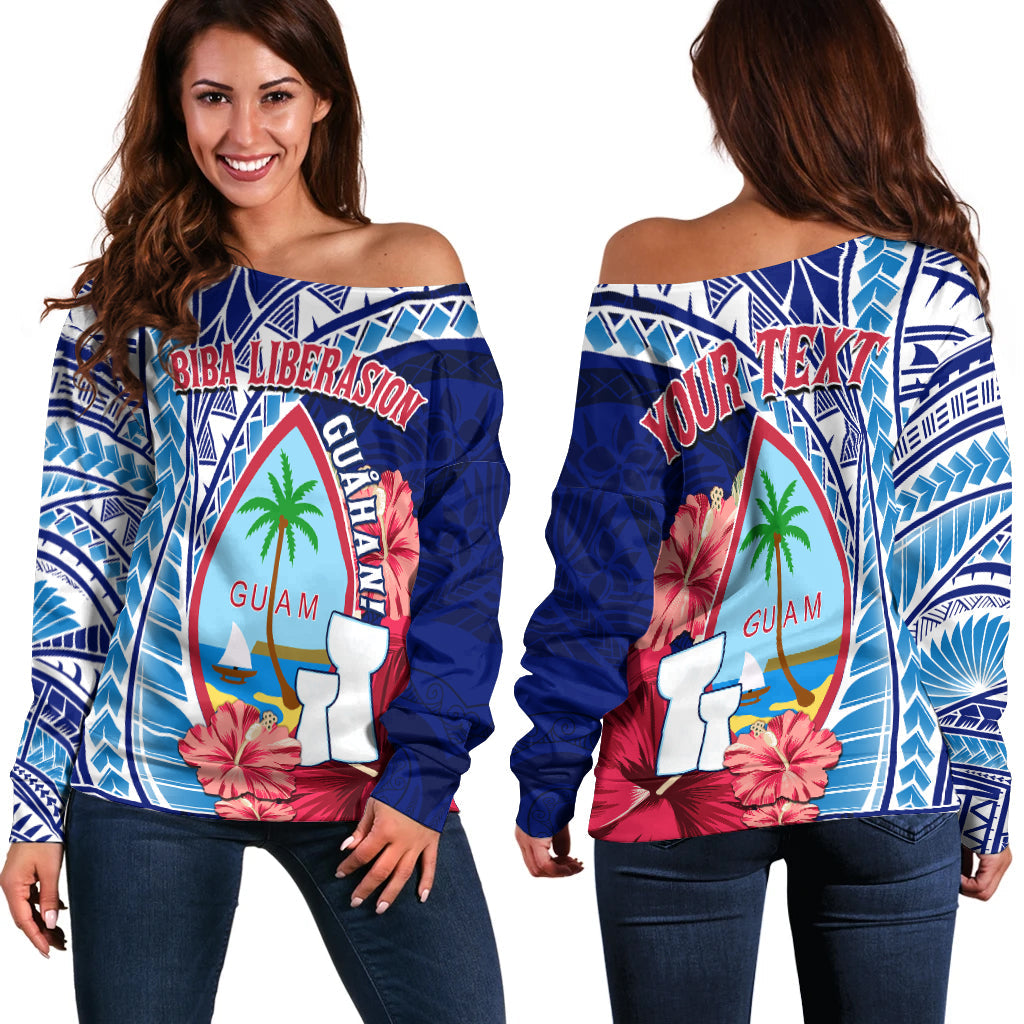 (Custom Personalised) Guam Chamorro Off Shoulder Sweater Happy Liberation Day Latte Stone LT13 - Wonder Print Shop