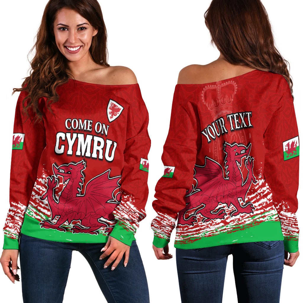 (Custom Personalised) Wales Football 2022 Off Shoulder Sweater Come On CYMRU The Red Wall LT13 - Wonder Print Shop