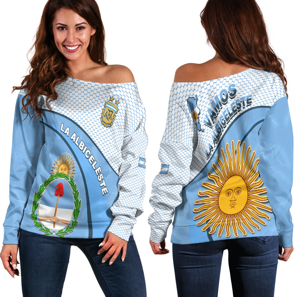 Argentina Football 2022 Off Shoulder Sweater Champions Blue Sky May Sun LT13 - Wonder Print Shop