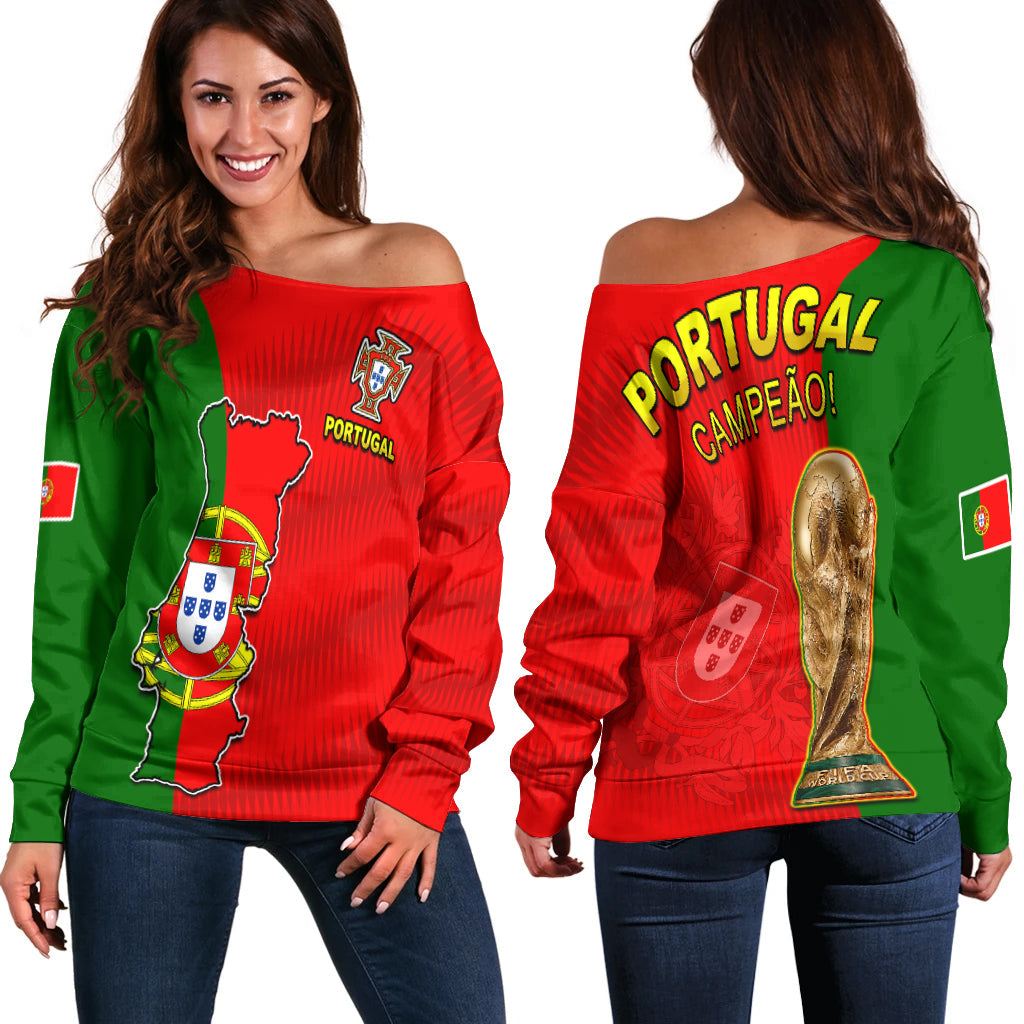 Portugal Football 2022 Off Shoulder Sweater Style Flag Portuguese Champions LT13 - Wonder Print Shop