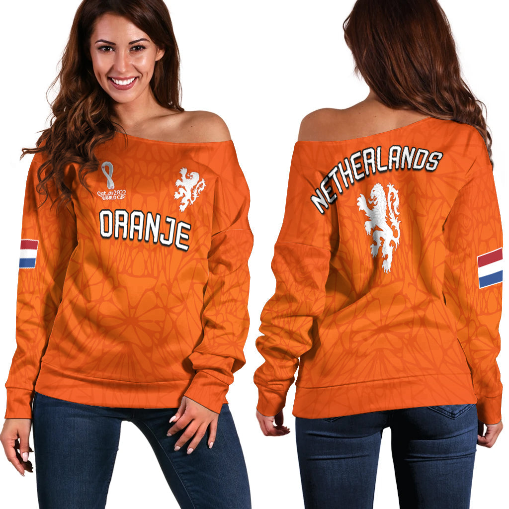 Netherlands Football Off Shoulder Sweater 2022 Soccer World Cup Oranje Champions LT13 - Wonder Print Shop