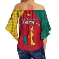Off-Shoulder-Wickel-Top Damen, Rückseite mit CAMEROON-Schriftzug und Kartenmotiv