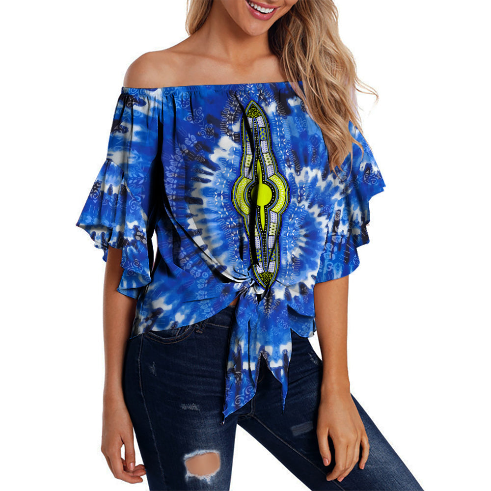 custom-personalised-africa-tie-dye-off-shoulder-waist-wrap-top-blue-fashion