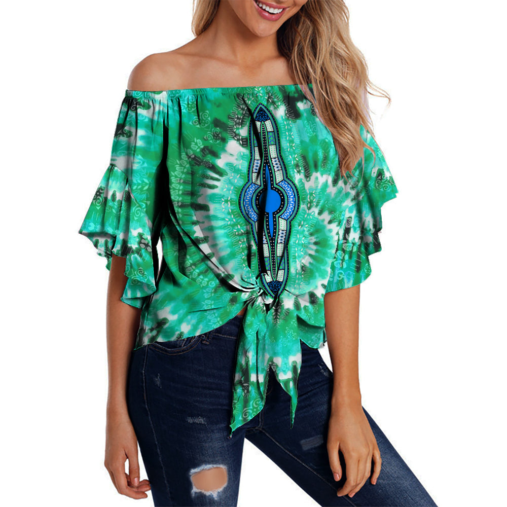 custom-personalised-africa-tie-dye-off-shoulder-waist-wrap-top-green-fashion