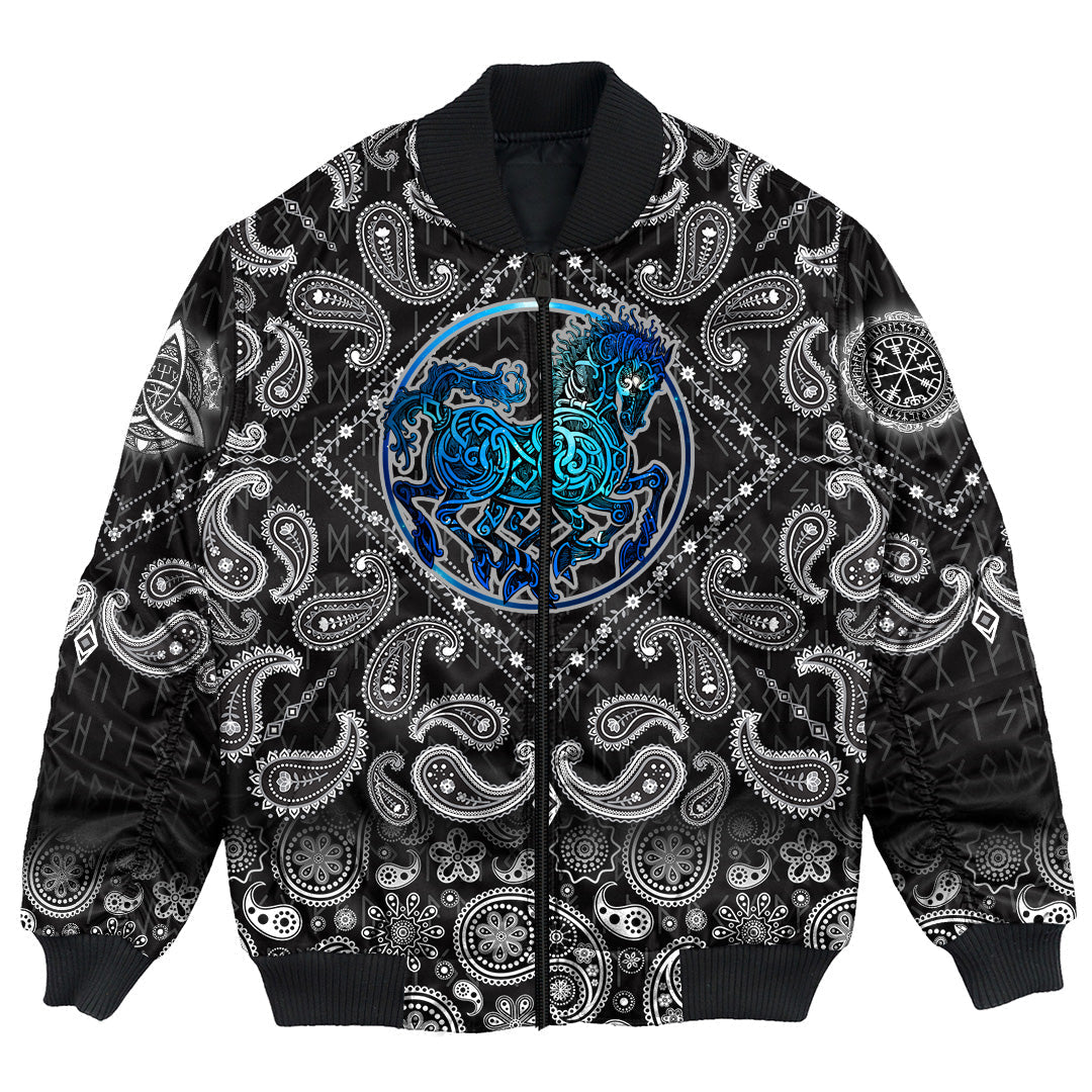 Viking Bomber Jacket Odin Sleipnir with Bandana Paisley Style RLT12 - Wonder Print Shop