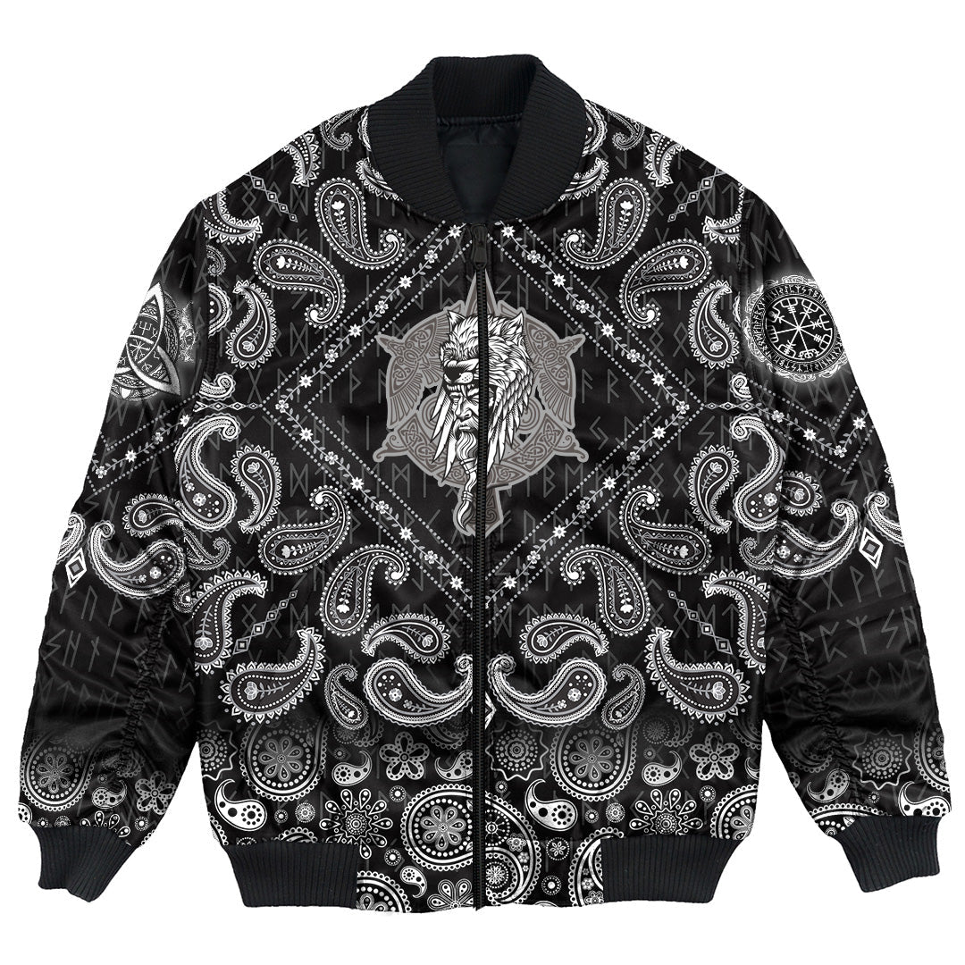 Viking Bomber Jacket Odin Warrior with Bandana Paisley Style RLT12 - Wonder Print Shop