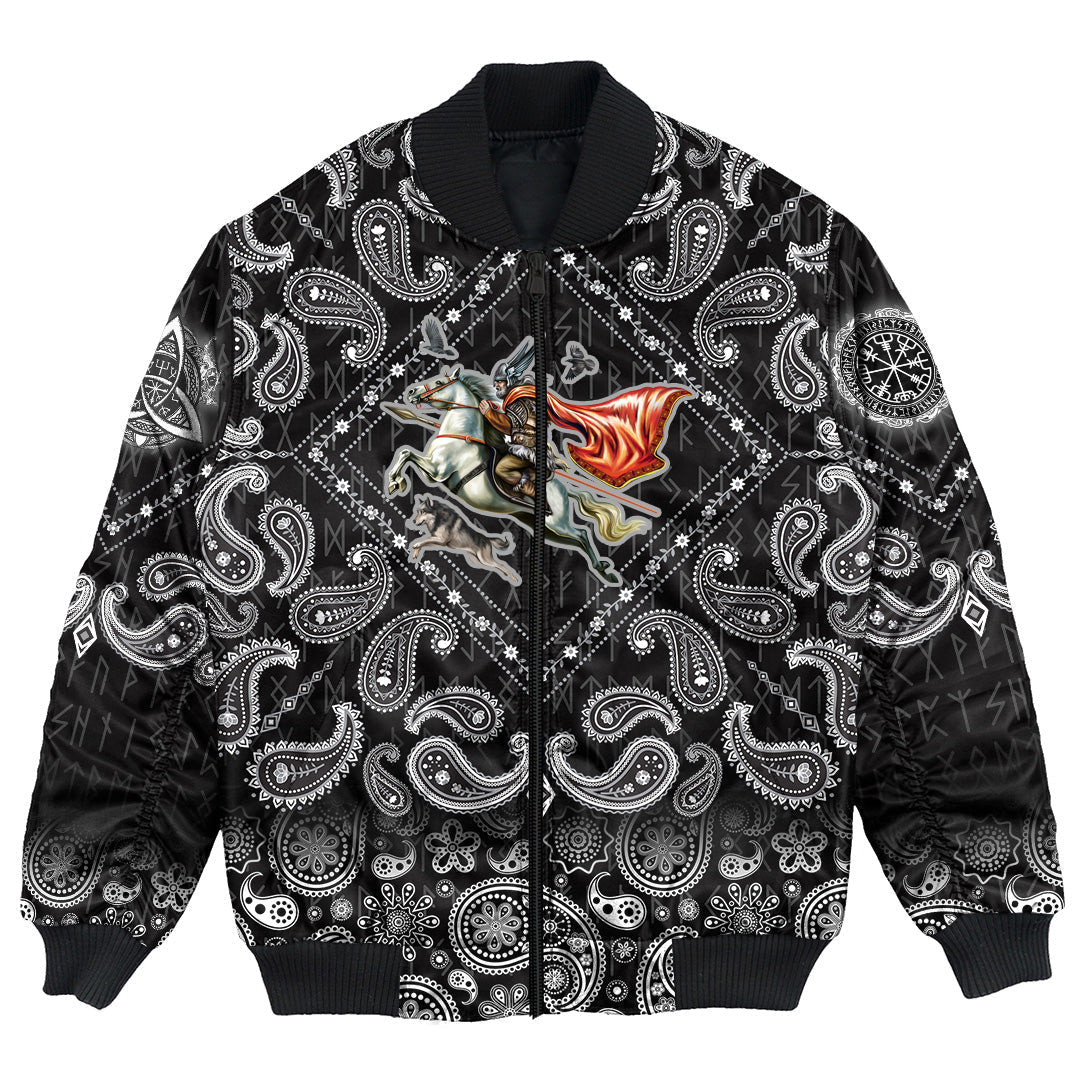 Viking Bomber Jacket Odin with Bandana Paisley Style RLT12 - Wonder Print Shop