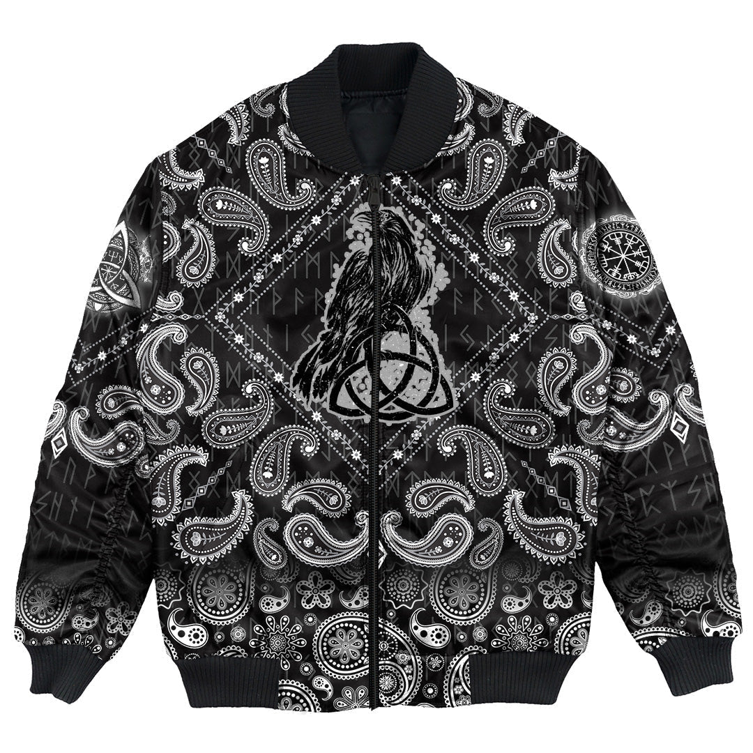 Viking Bomber Jacket Odins Celtic Raven with Bandana Paisley Style RLT12 - Wonder Print Shop